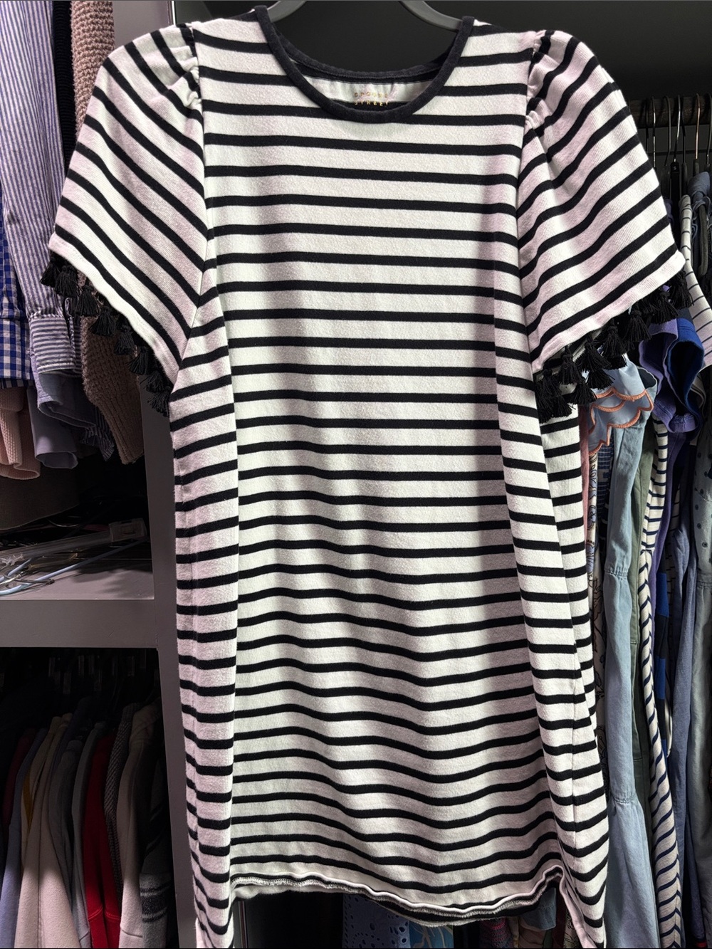 kate spade Black and White Striped Tassel Sleeve Dress